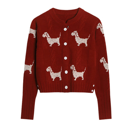 4-Bar Women Puppy jacquard sweater