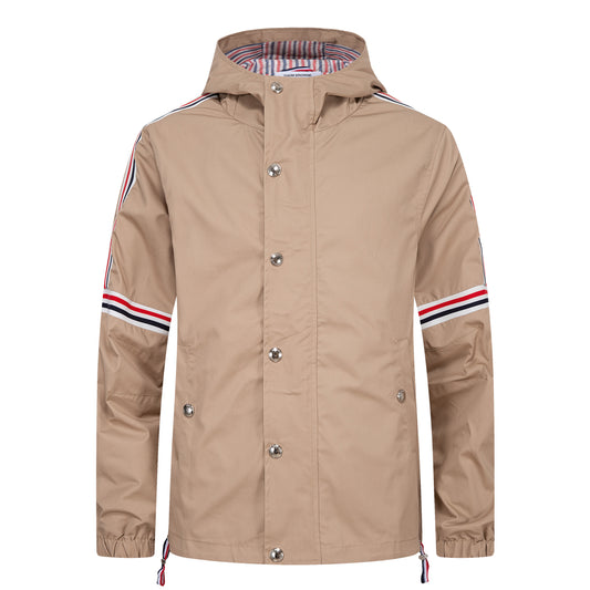 4-Bar Khaki Hooded Jacket