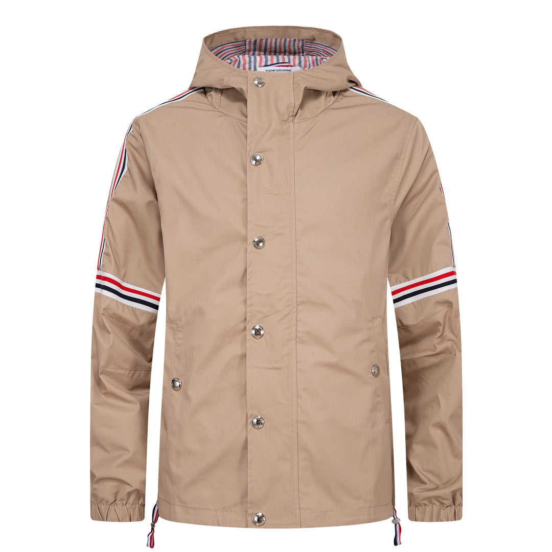 4-Bar Khaki Hooded Jacket