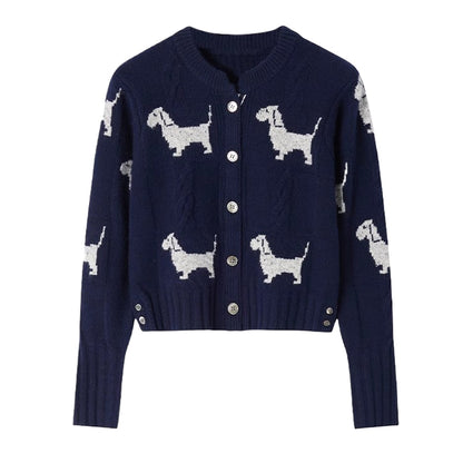 4-Bar Women Puppy jacquard sweater