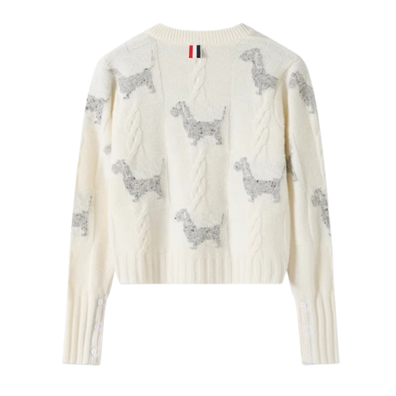 4-Bar Women Puppy jacquard sweater