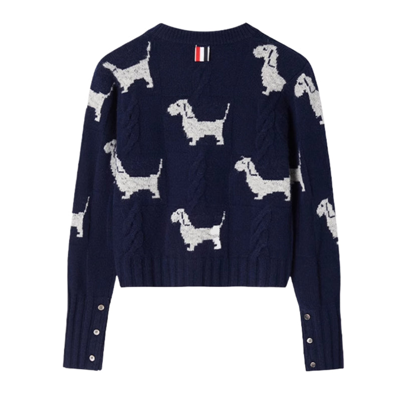 4-Bar Women Puppy jacquard sweater