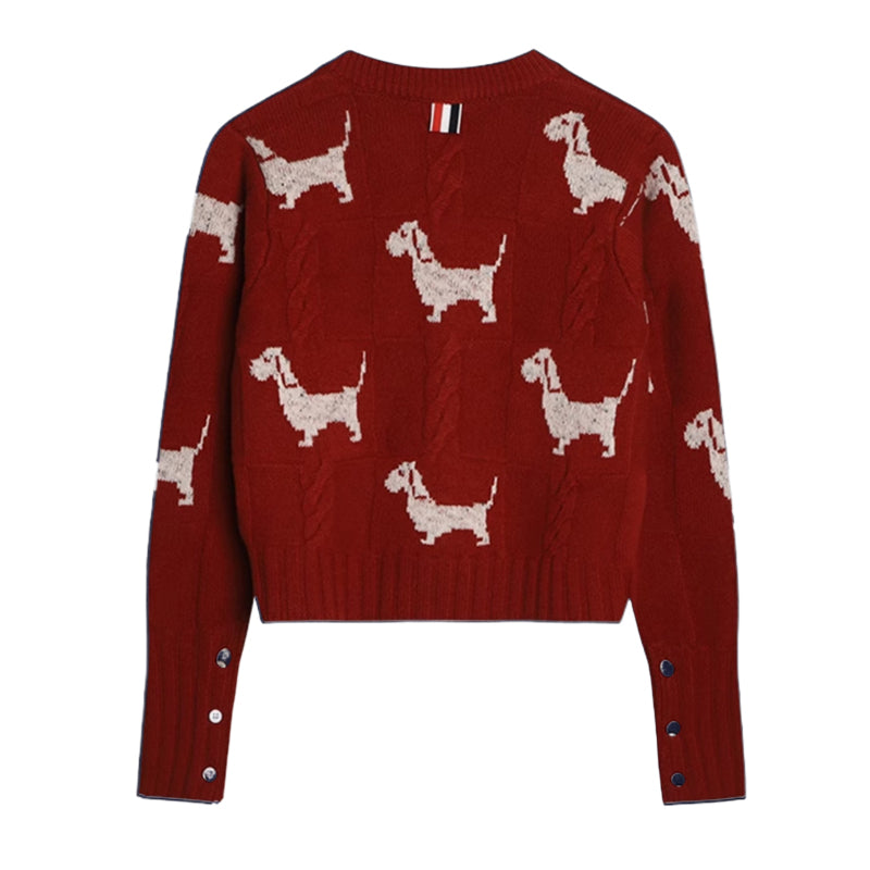 4-Bar Women Puppy jacquard sweater